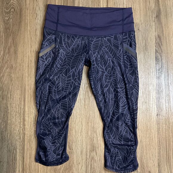 Lululemon RUN A MARATHON CROP II - Pretty Palm Cadet Greyvy/ Cadet Blue Size 4‎ - Picture 2 of 7